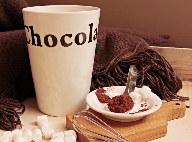 hot chocolate with coco powder on a plate